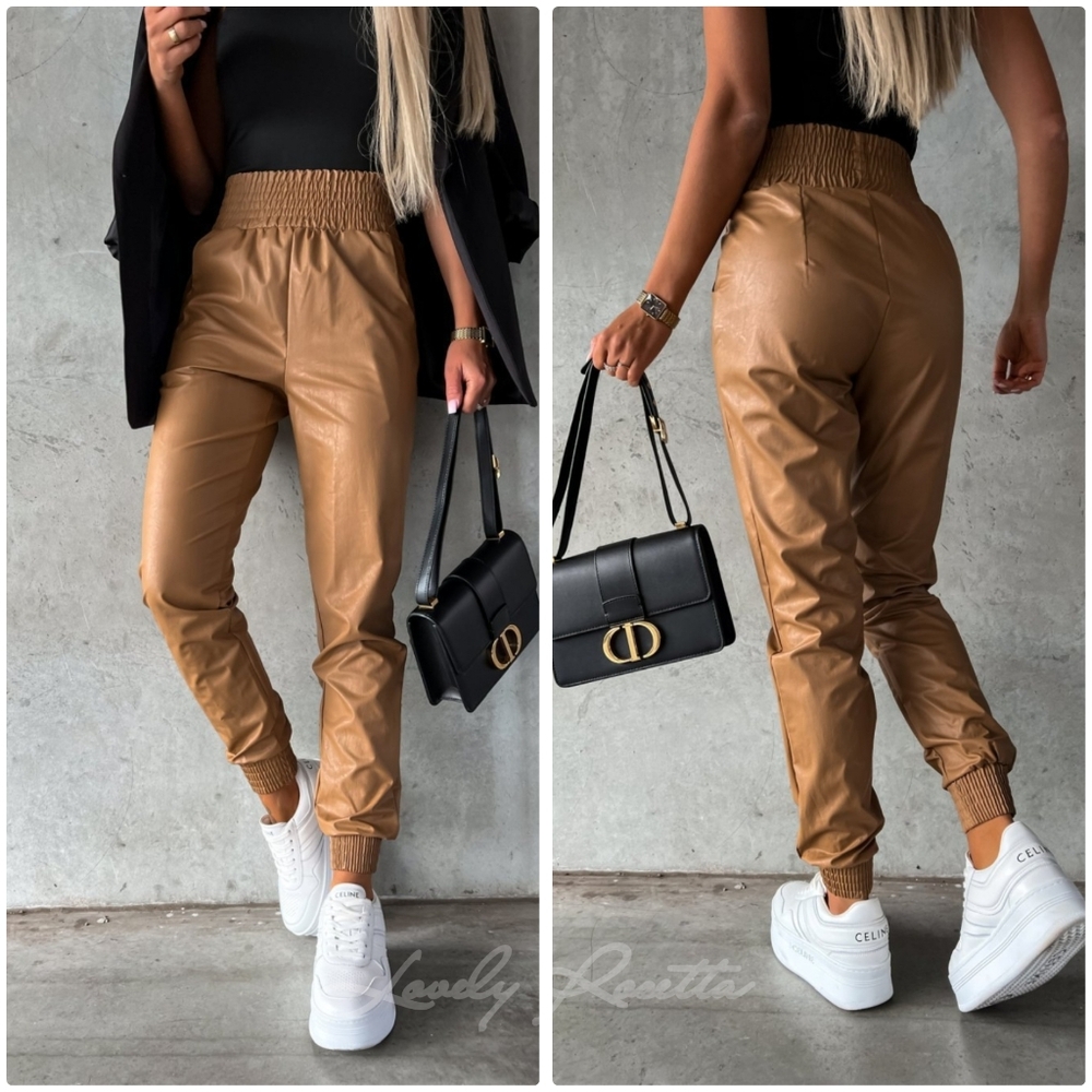Tan High Waist Faux Lwather Pants